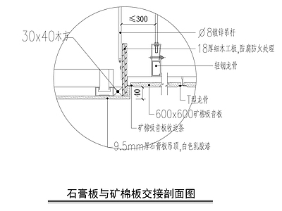 现代新中式吊顶节点 石膏板与矿棉板 格栅 石膏板 施工图