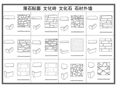 现代填充图案 文化砖 石材外墙 文化石铺贴 薄石贴面 毛石纹理 施工图