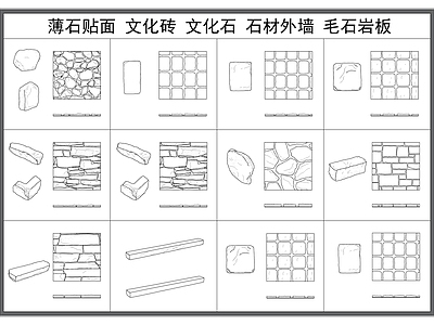 现代填充图案 文化砖 石材外墙 毛石纹理 文化石铺贴 薄石贴面 施工图