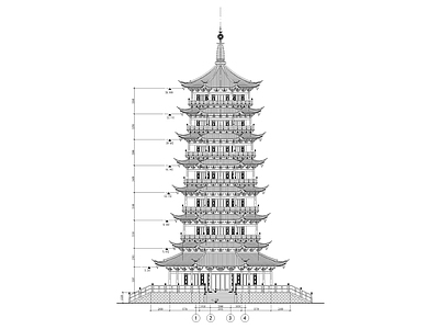 中式古建 七层仿古佛塔 施工图