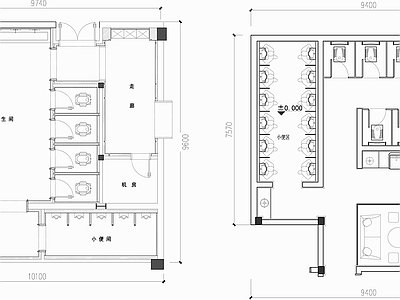 现代公共卫生间 酒吧 平面 施工图