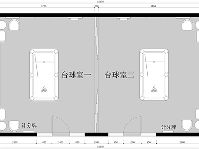 工装平面图 台球室 台球厅 会所台球室 施工图