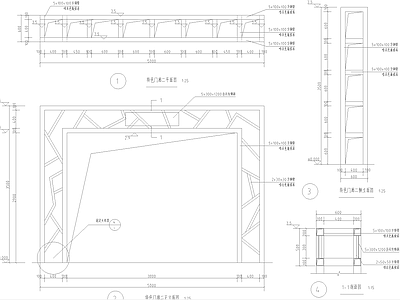 现代新中式廊架节点 钢构矩形洞廊架 冰裂铁艺装饰廊 施工图