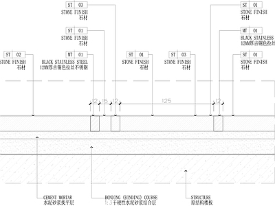 现代地面节点 石材地面嵌钢条 施工图