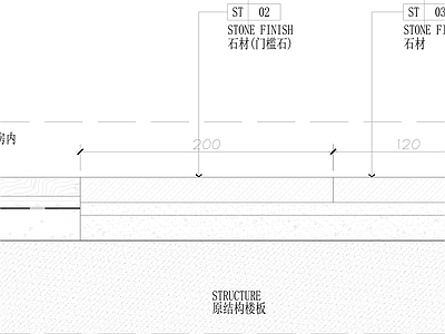 现代地面节点 石材与木地板节点 施工图