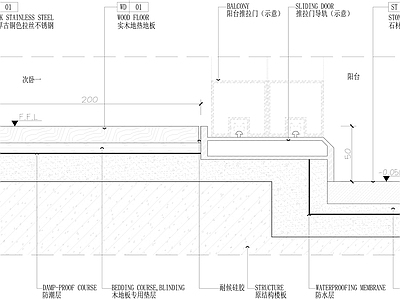 现代地面节点 阳台地面收口 施工图