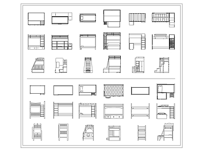 现代床 儿童上下双层 施工图