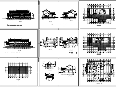 新中式中式古建 祠堂 古建大 牌坊 寺庙 施工图