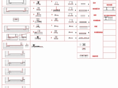 其他地面节点 各类家装地面剖面 大样 地面通用节点 槛石节点 地毯节点 施工图