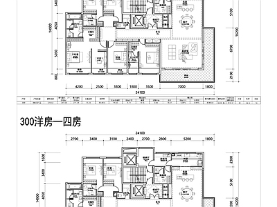 现代住宅楼建筑 四代住宅 转角宽厅 300平四房五房 大平层设计 施工图