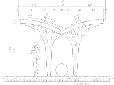 现代廊架节点 造型钢构车棚廊架 施工图