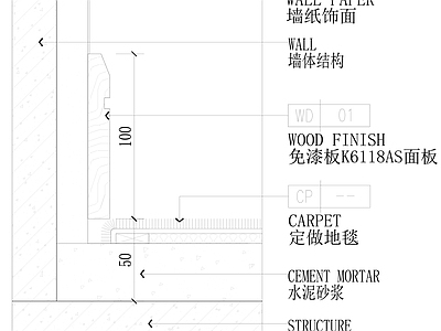 现代墙面节点 木踢脚乳胶漆节点 施工图