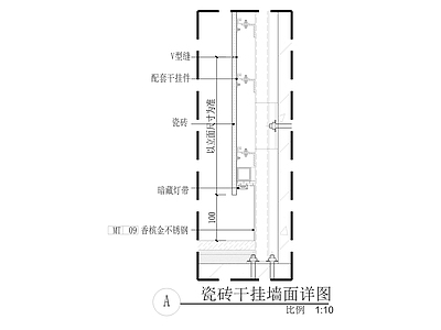 现代墙面节点 瓷砖干挂暗藏灯带 施工图