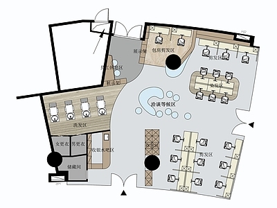 现代其他商业空间 理发店平面方案 美发店方案图 施工图