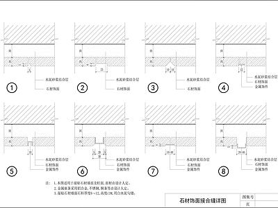 现代墙面节点 石材饰面接合缝详 施工图