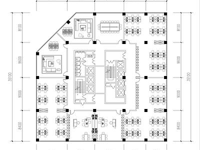 现代办公楼建筑 办公楼标准层平面 办公空 施工图