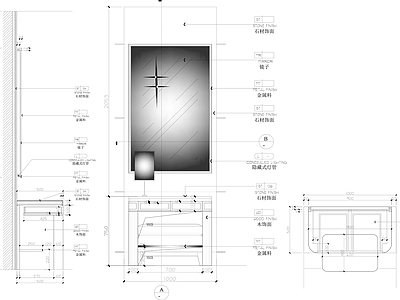 现代家具节点详图 梳妆台平立剖图 施工图