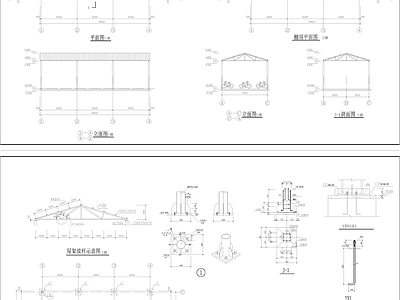 其他建筑 多排自行车棚 施工图