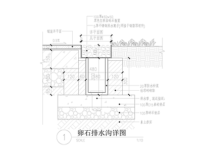 给排水节点详图 卵石排水沟详图 施工图