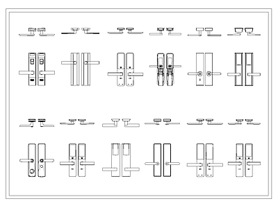 现代五金管件 把手 拉手 智能锁 指纹锁 施工图