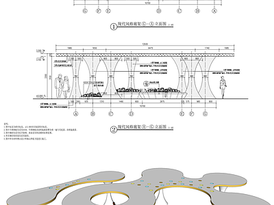 现代廊架节点 圆形廊架 异形廊架 连廊 施工图