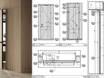 现代门节点 木饰面隐形 木饰面暗 套装 带套 大样 施工图