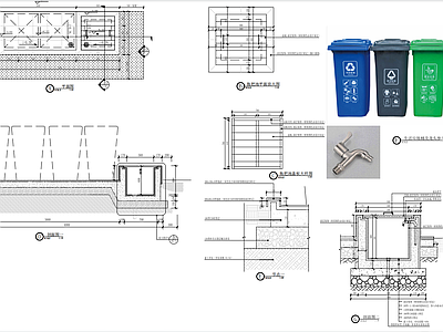 现代垃圾桶节点 拖把池详图 施工图