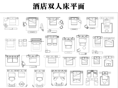 现代新中式床 双人平面 施工图