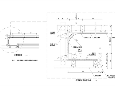 现代吊顶节点 吊顶灯带剖面大样 吊顶灯带剖面节点 施工图