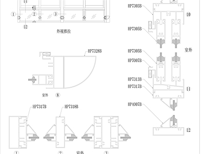 现代窗节点 普通推拉装配图 普通推拉截面图 施工图