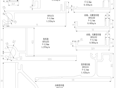 现代窗节点 变形缝装配图 变形缝截面图 施工图