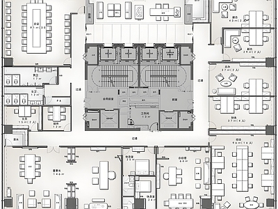 现代整体办公空间 现代办公空间 办公空间平面图 施工图