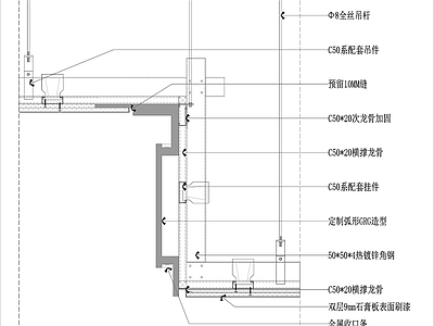 轻奢意式吊顶节点 GRG 造型天 发光天照相 石膏板 叠级天 施工图