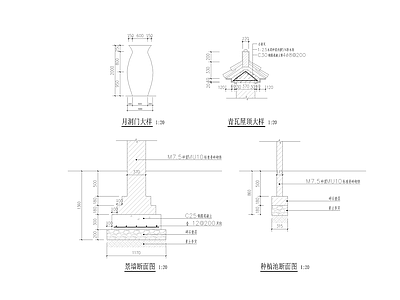 现代新中式景墙节点 景墙 新中式浙江景墙 中式传统 月洞 施工图