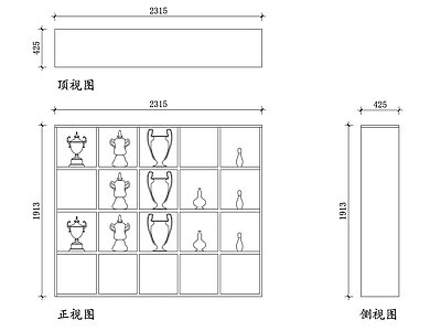 现代柜子 木制 实木奖杯柜 木质陈列柜 奖杯 木质收藏柜 施工图