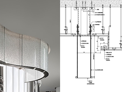 现代简约吊顶节点 吊挂玻璃大样图 施工图