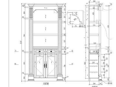 欧式家具节点详图 柜体节点 欧式双书柜详图 施工图