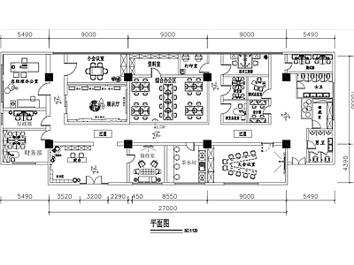 现代整体办公空间 办公空间平面布局 施工图