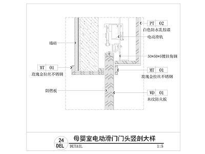 现代门节点 电动滑 电机 母婴室滑 竖剖 施工图