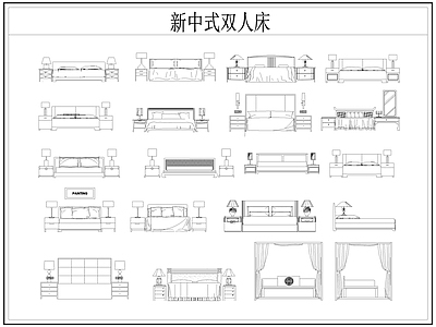 中式床 中式双人 新中式双人 中式具 新中式具 施工图