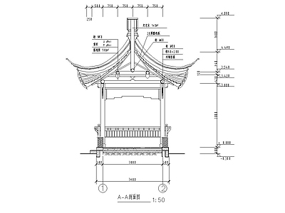 中式亭子 四角亭 古建四角亭 凉亭 施工图