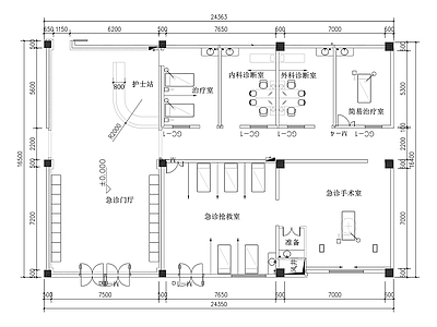 现代医院 医院急诊科室平面 急诊室平面布置 施工图