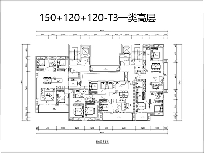 现代住宅楼建筑 150侧厅 120侧厅 T3一类高层 施工图