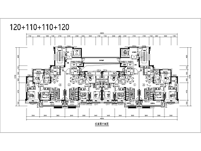 现代住宅楼建筑 两梯四户 一类高层 120平 110平 方案平面图 施工图