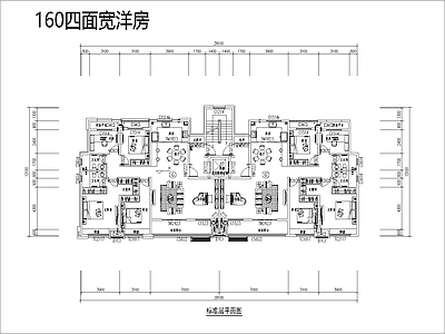 现代住宅楼建筑 160平洋房 大面宽 独立电梯厅 双阳台 四面宽 施工图