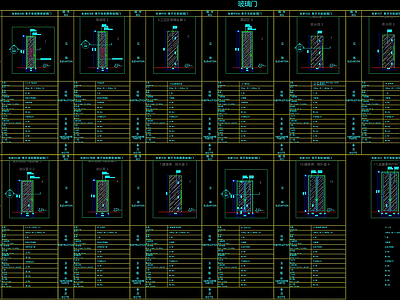 现代门节点 办公表 节点详图 办公玻璃表 表集合 钢化玻璃节点 施工图
