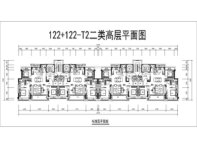 现代住宅楼建筑 122户型 三房两厅两卫 舒适性户型 LDKB一体化 施工图