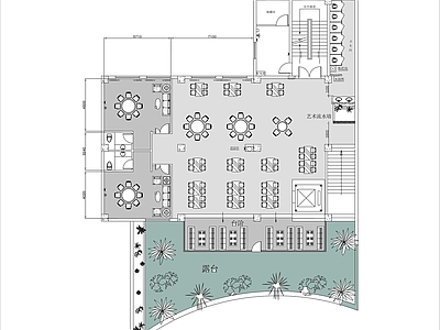 现代新中式中餐厅 两层景观餐厅 弧形餐厅 施工图