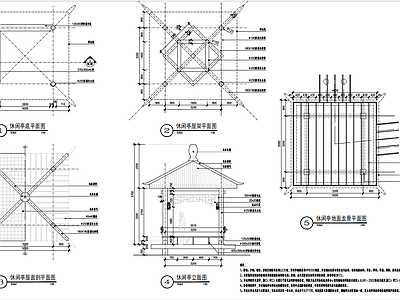现代亭子 湖心亭栈道 四角亭 施工图