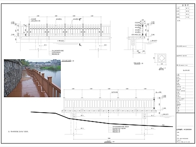 中式公园景观 景观栈道塑木 塑木护栏做法详图 施工图